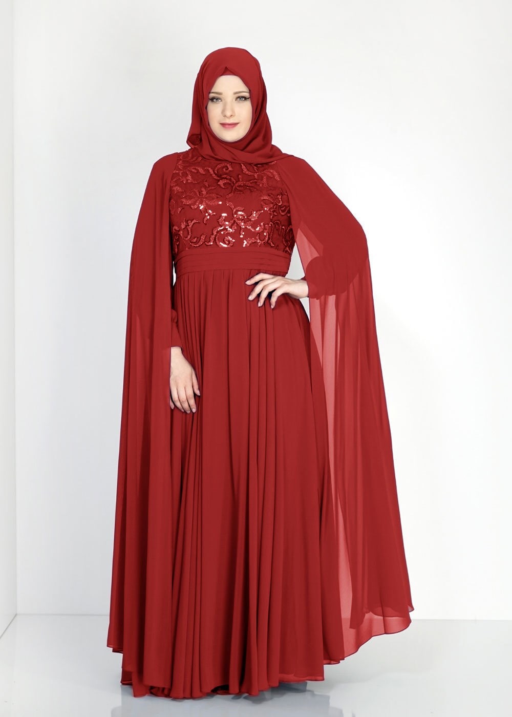 Tesettür giyim BORDO 5015 New Multi Şifon Tesettür Abiye