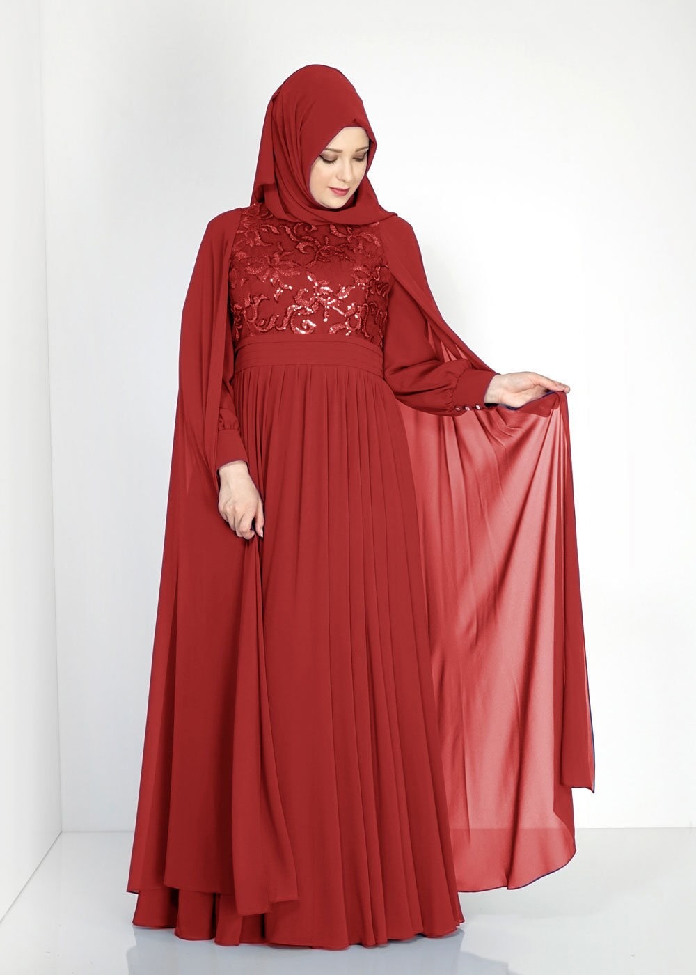 Tesettür giyim BORDO 5015 New Multi Şifon Tesettür Abiye