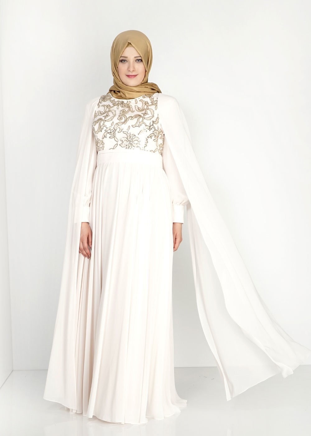 Tesettür giyim EKRU 5015 New Multi Şifon Tesettür Abiye