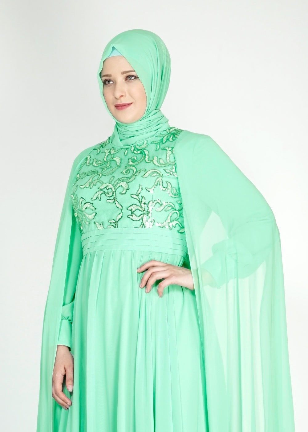 Tesettür giyim YEŞİL 5015 New Multi Şifon Tesettür Abiye