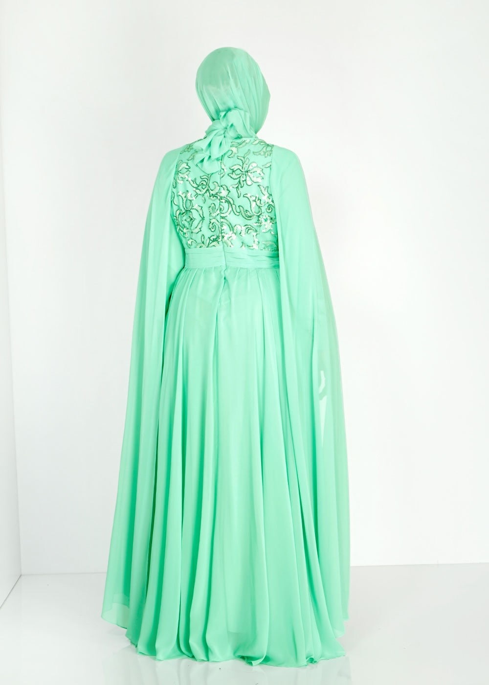 Tesettür giyim YEŞİL 5015 New Multi Şifon Tesettür Abiye