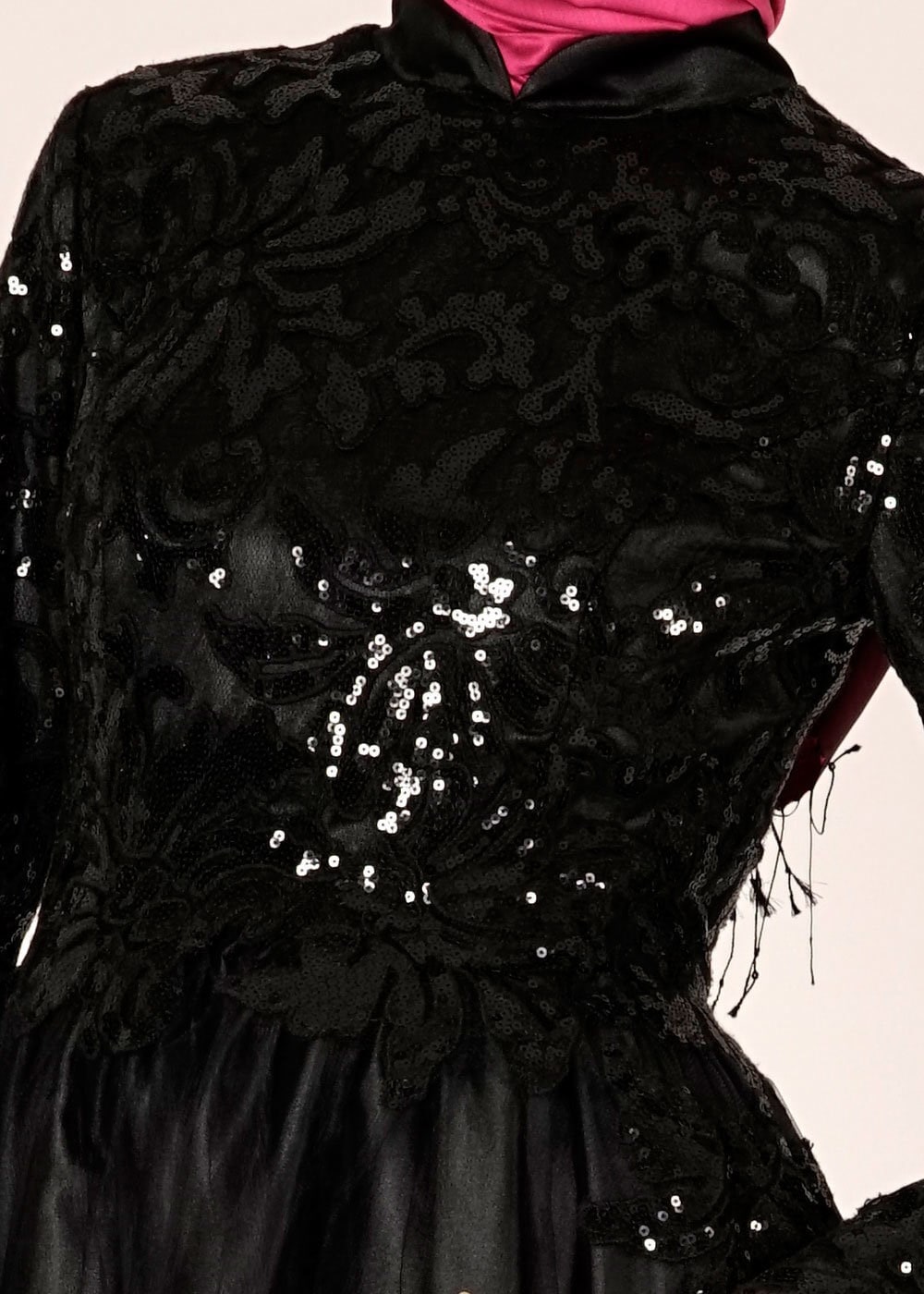 Tesettür giyim SİYAH PUL PAYET İŞLEMELİ ABİYE ELBİSE 5018