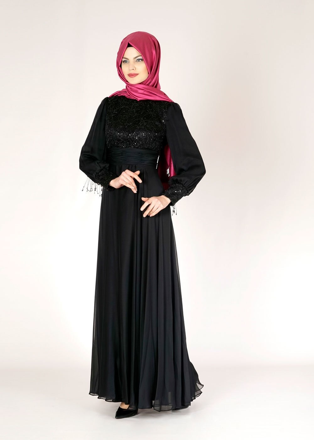 Tesettür giyim SİYAH 5020 FRANSIZ ŞİFON ABİYE 38/42
