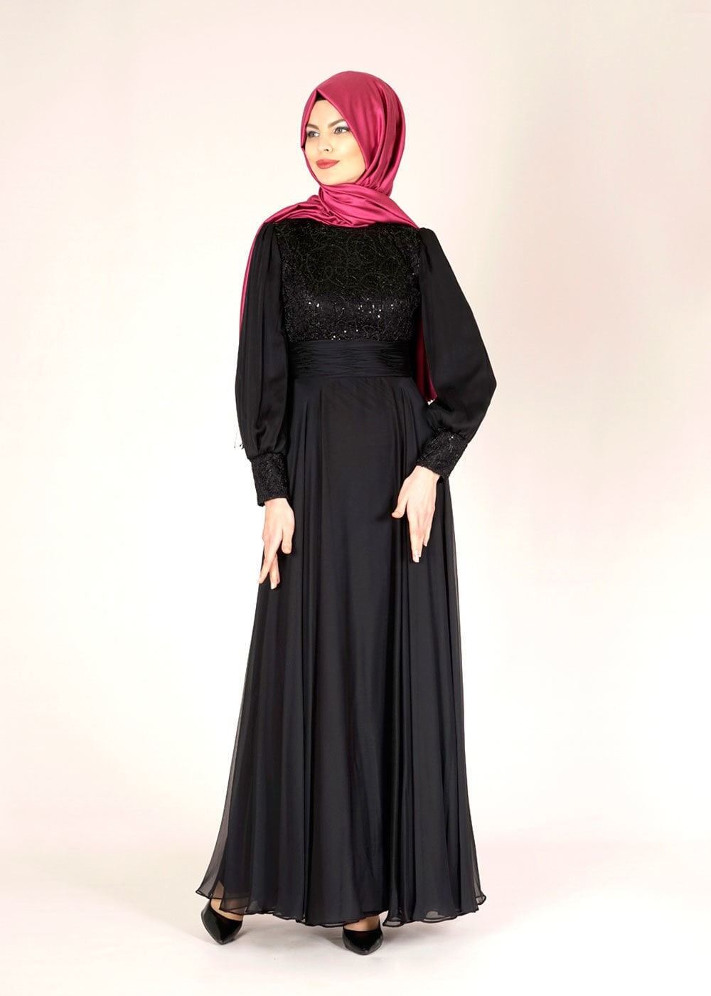 Tesettür giyim SİYAH 5020 FRANSIZ ŞİFON ABİYE 38/42