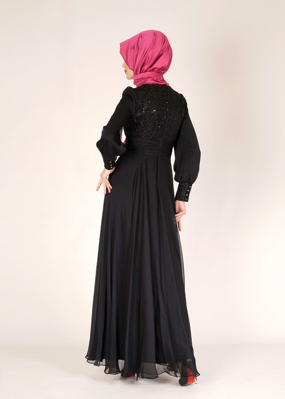 Tesettür giyim SİYAH 5020 FRANSIZ ŞİFON ABİYE 38/42