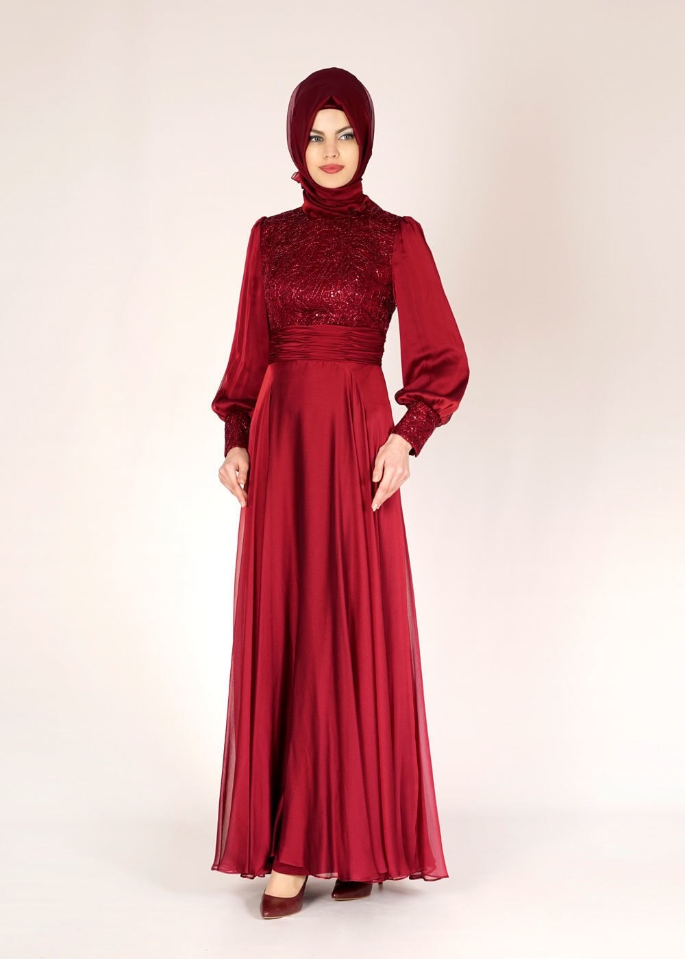 Tesettür giyim BORDO 5020 FRANSIZ ŞİFON ABİYE 38/42