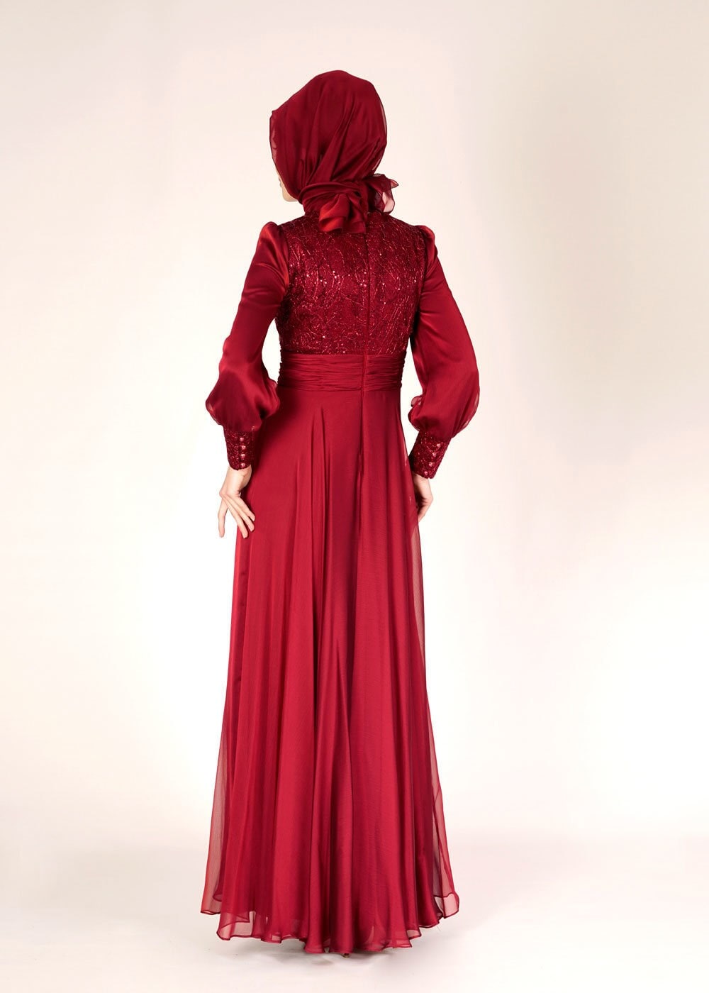 Tesettür giyim BORDO 5020 FRANSIZ ŞİFON ABİYE 38/42