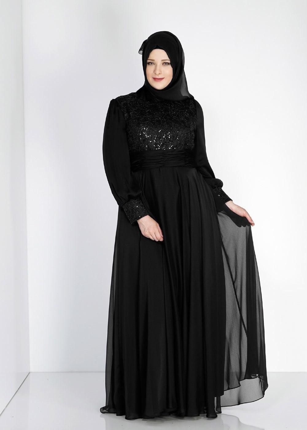 Tesettür giyim SİYAH 5021 Fransız Şifon Tesettür Abiye