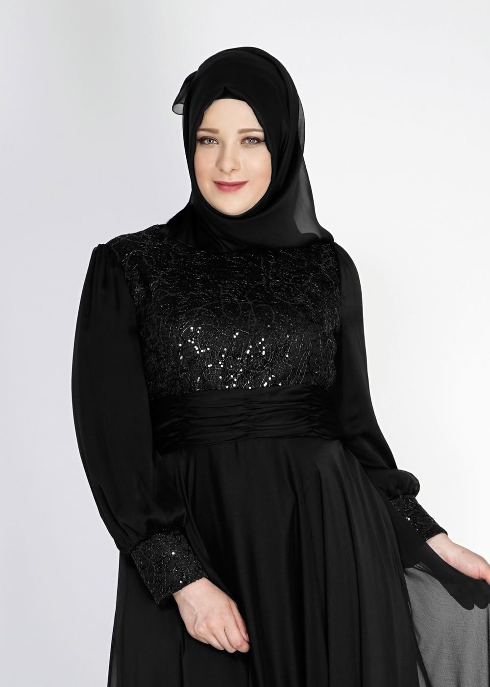 Tesettür giyim SİYAH 5021 Fransız Şifon Tesettür Abiye