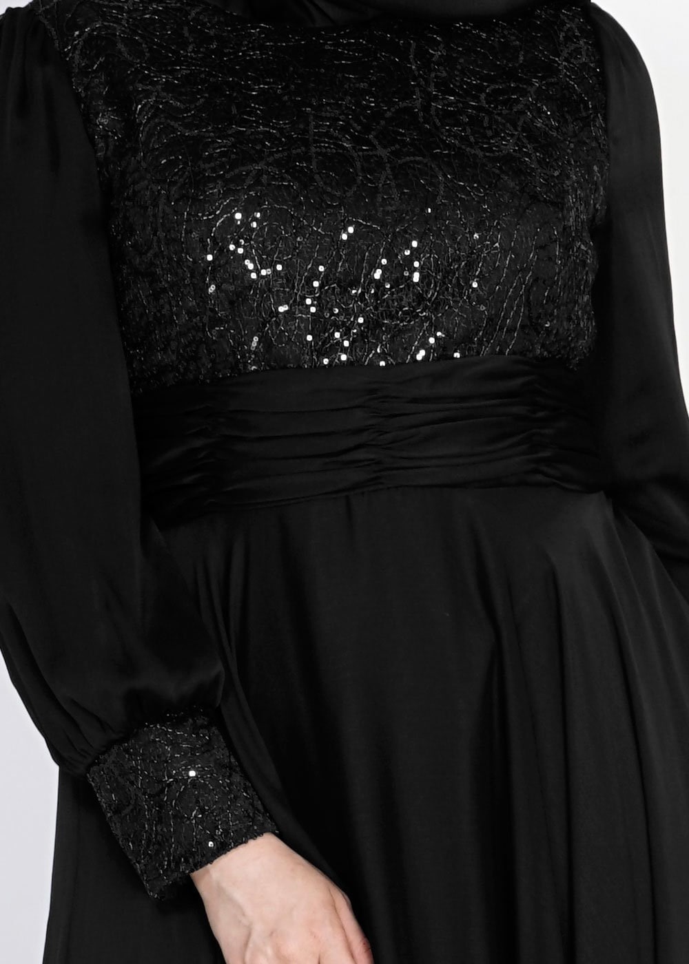 Tesettür giyim SİYAH 5021 Fransız Şifon Tesettür Abiye