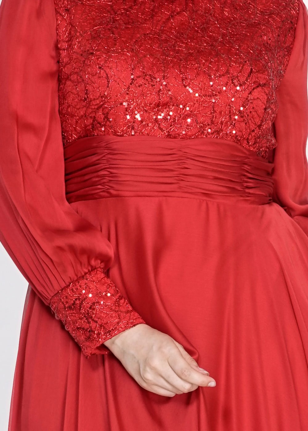 Tesettür giyim KIRMIZI 5021 Fransız Şifon Tesettür Abiye