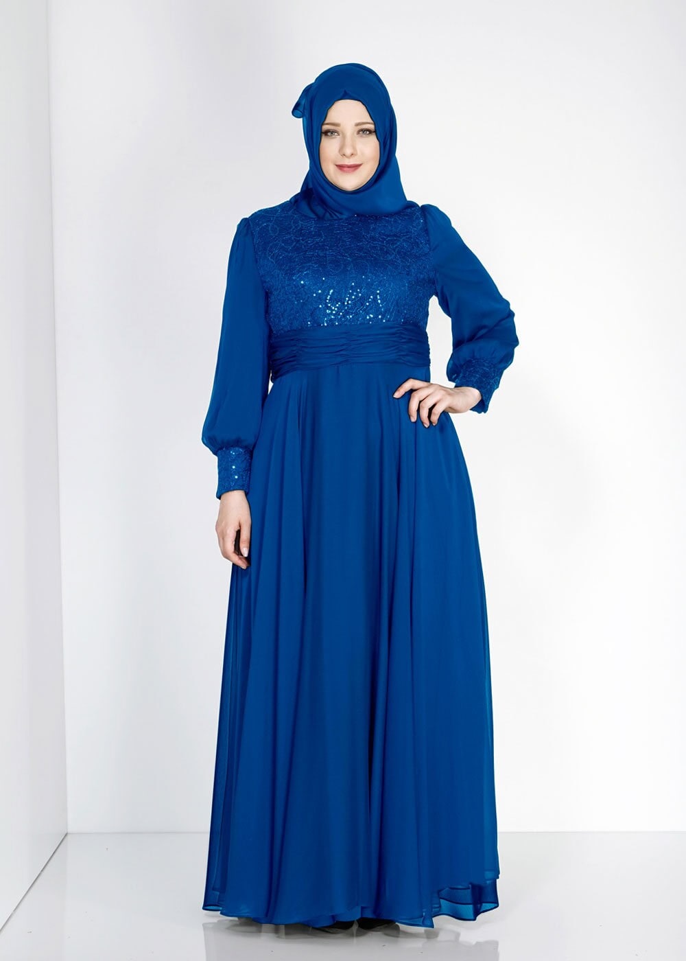 Tesettür giyim LACİVERT 5021 Fransız Şifon Tesettür Abiye