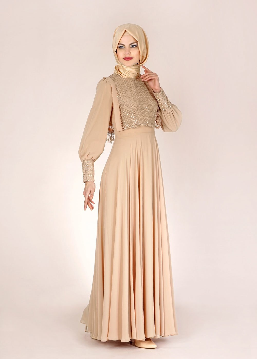 Tesettür giyim BEJ 5022 New Multi Şifon Tesettür Elbise