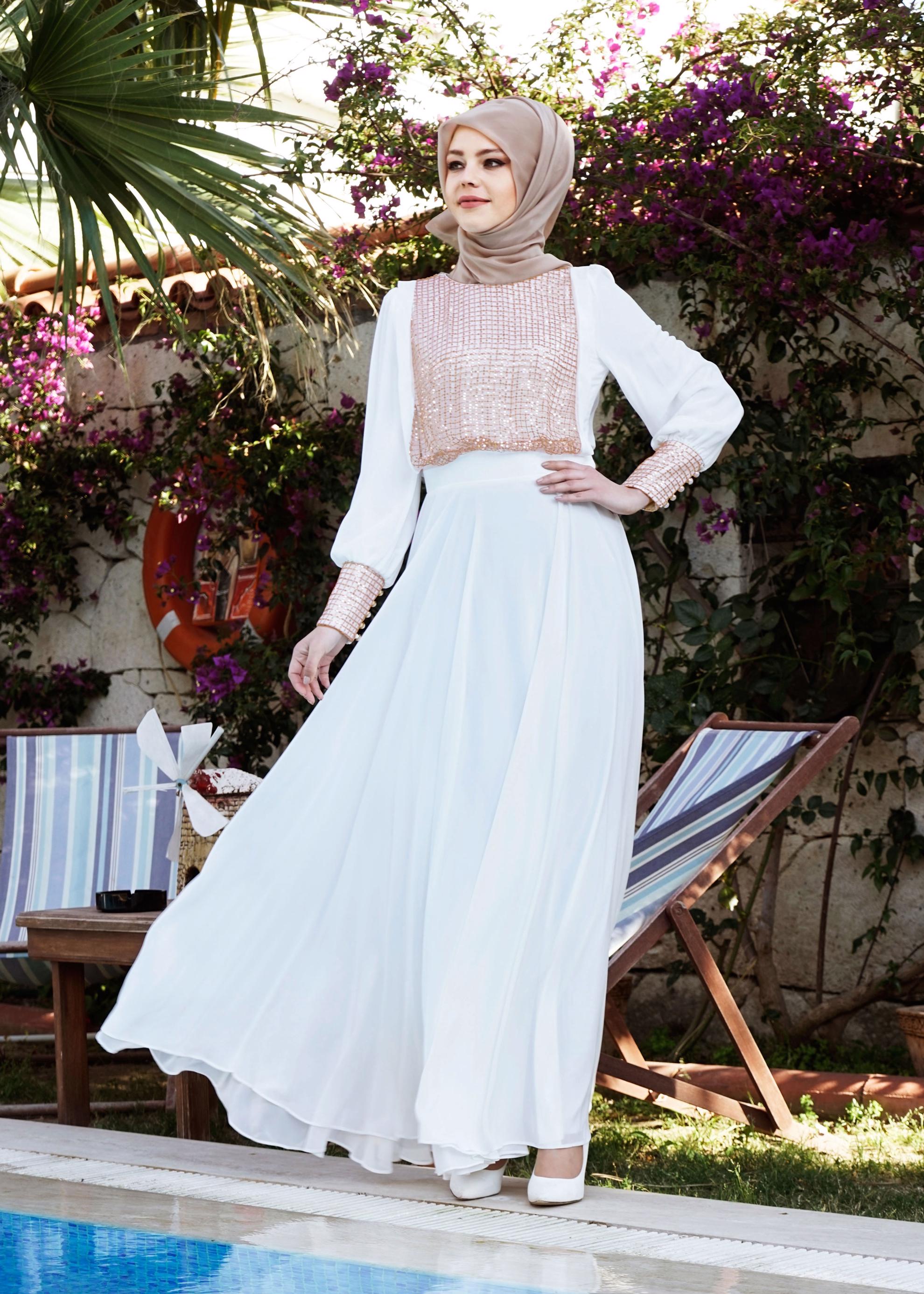 Tesettür giyim EKRU 5022 New Multi Şifon Tesettür Elbise