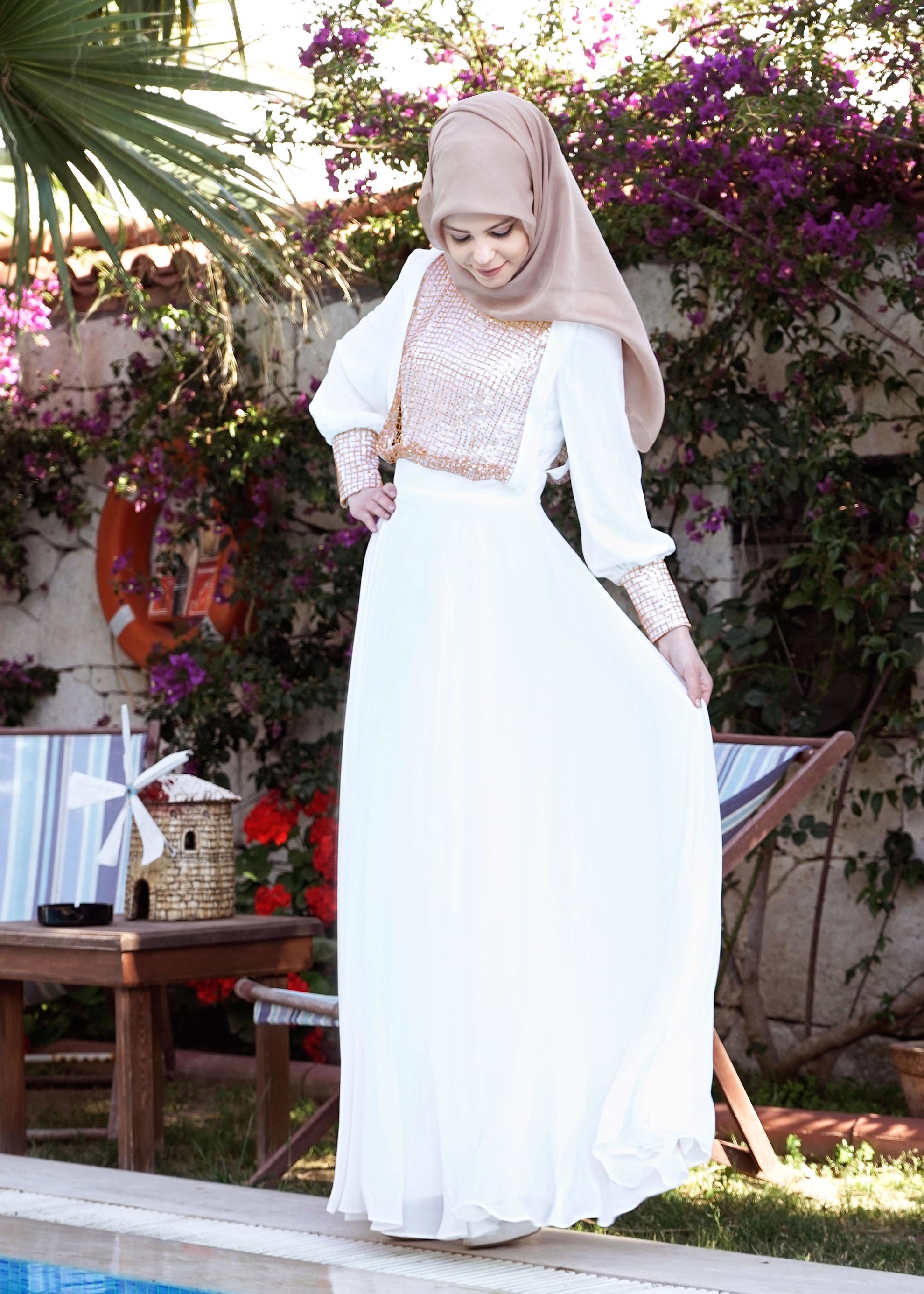 Tesettür giyim EKRU 5022 New Multi Şifon Tesettür Elbise