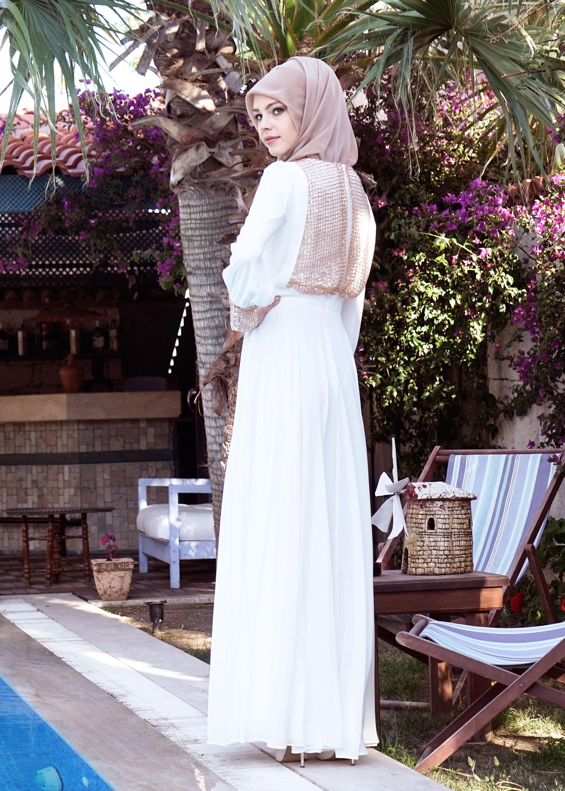 Tesettür giyim EKRU 5022 New Multi Şifon Tesettür Elbise