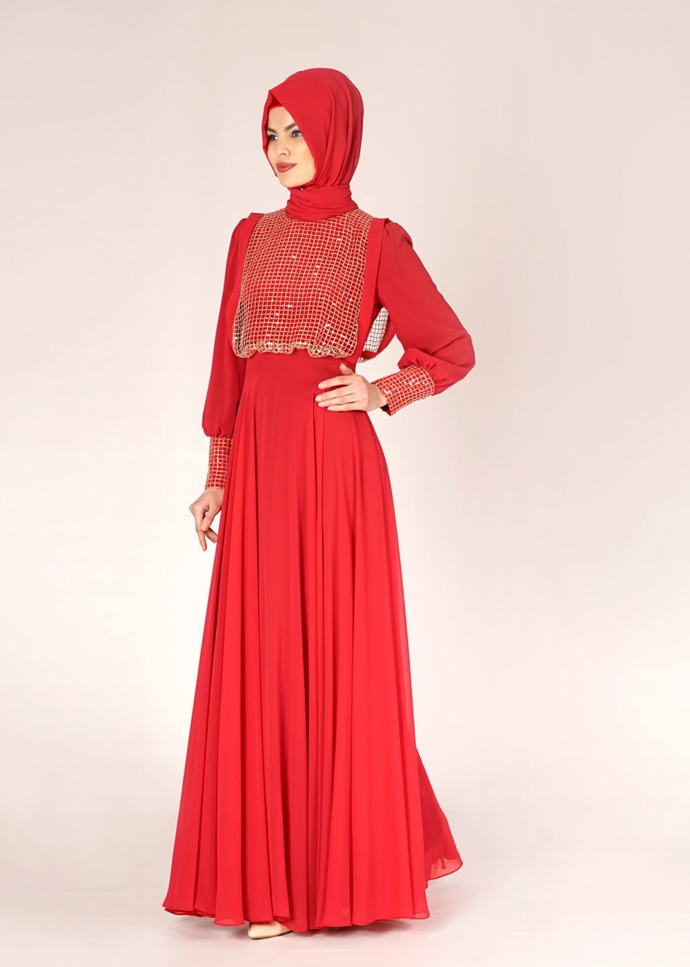 Tesettür giyim BORDO 5022 New Multi Şifon Tesettür Elbise