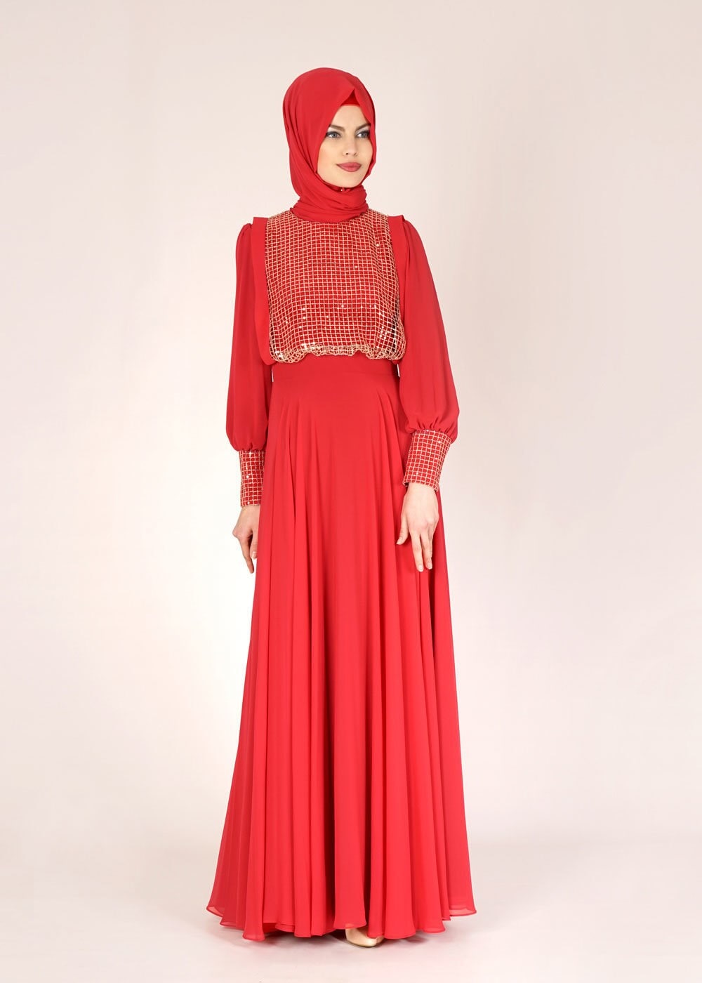 Tesettür giyim BORDO 5022 New Multi Şifon Tesettür Elbise