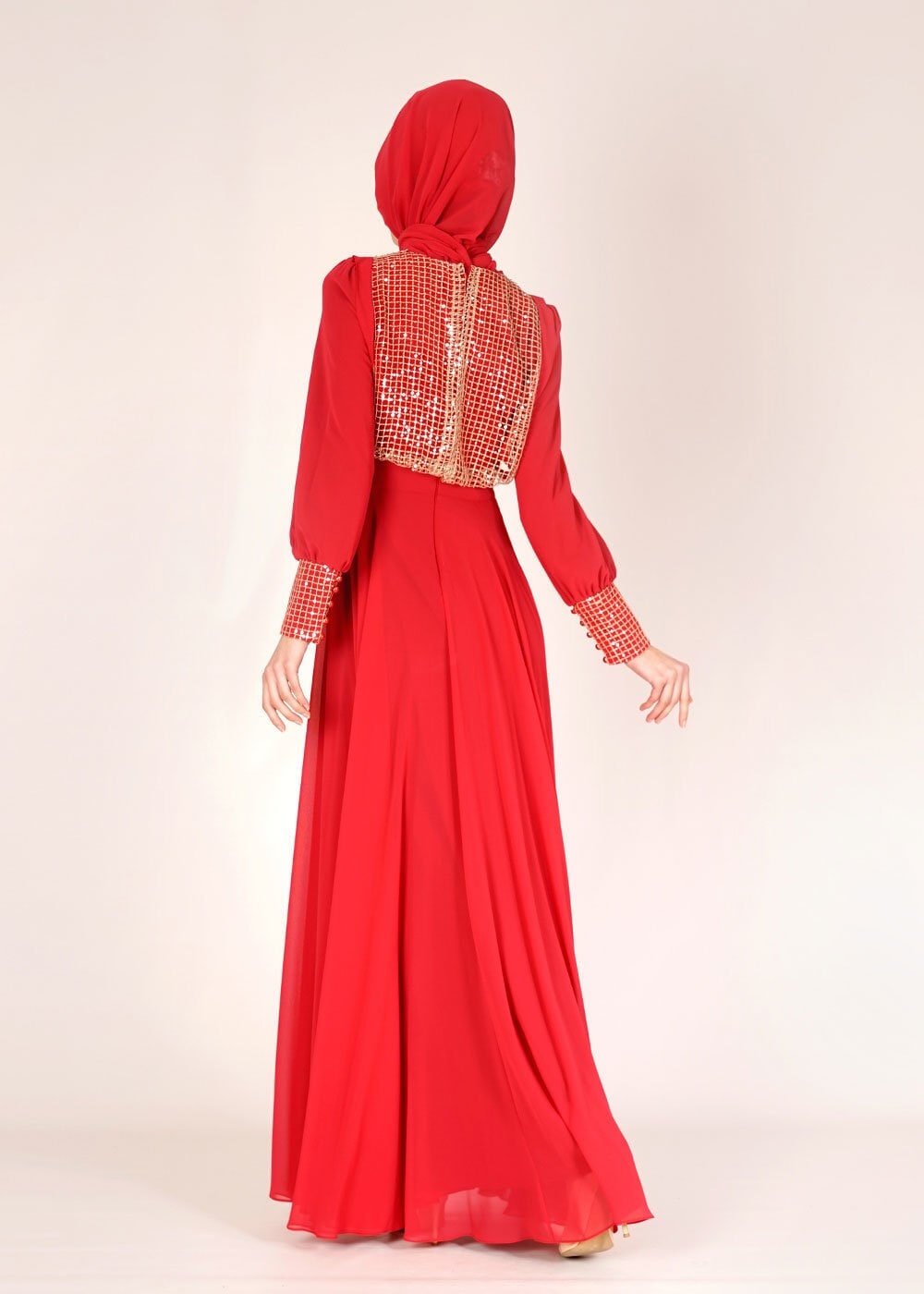 Tesettür giyim BORDO 5022 New Multi Şifon Tesettür Elbise