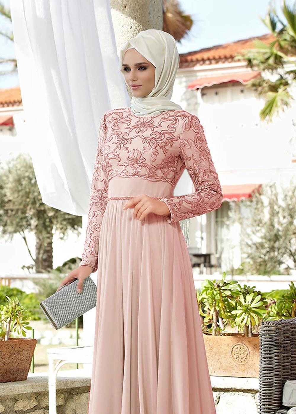 Tesettür giyim PUDRA 5031 Nev Multi Şifon Tesettür Abiye