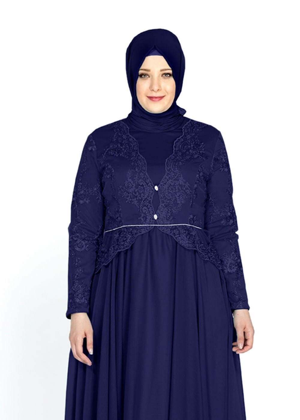 Tesettür giyim LACİVERT 5034 Brode Tesettür Abiye