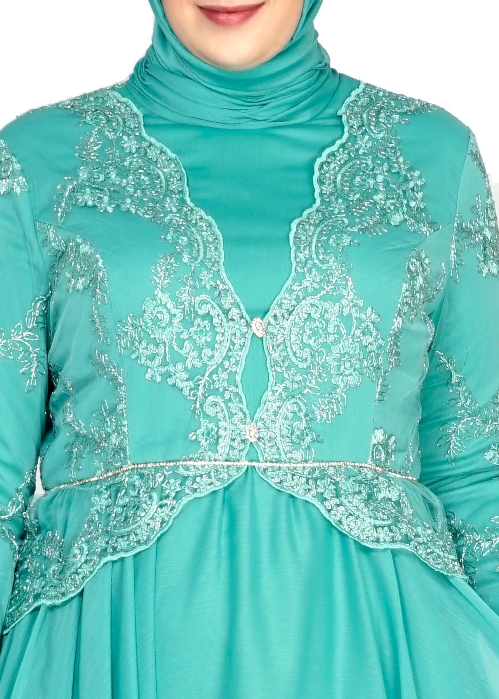 Tesettür giyim YEŞİL 5034 Brode Tesettür Abiye