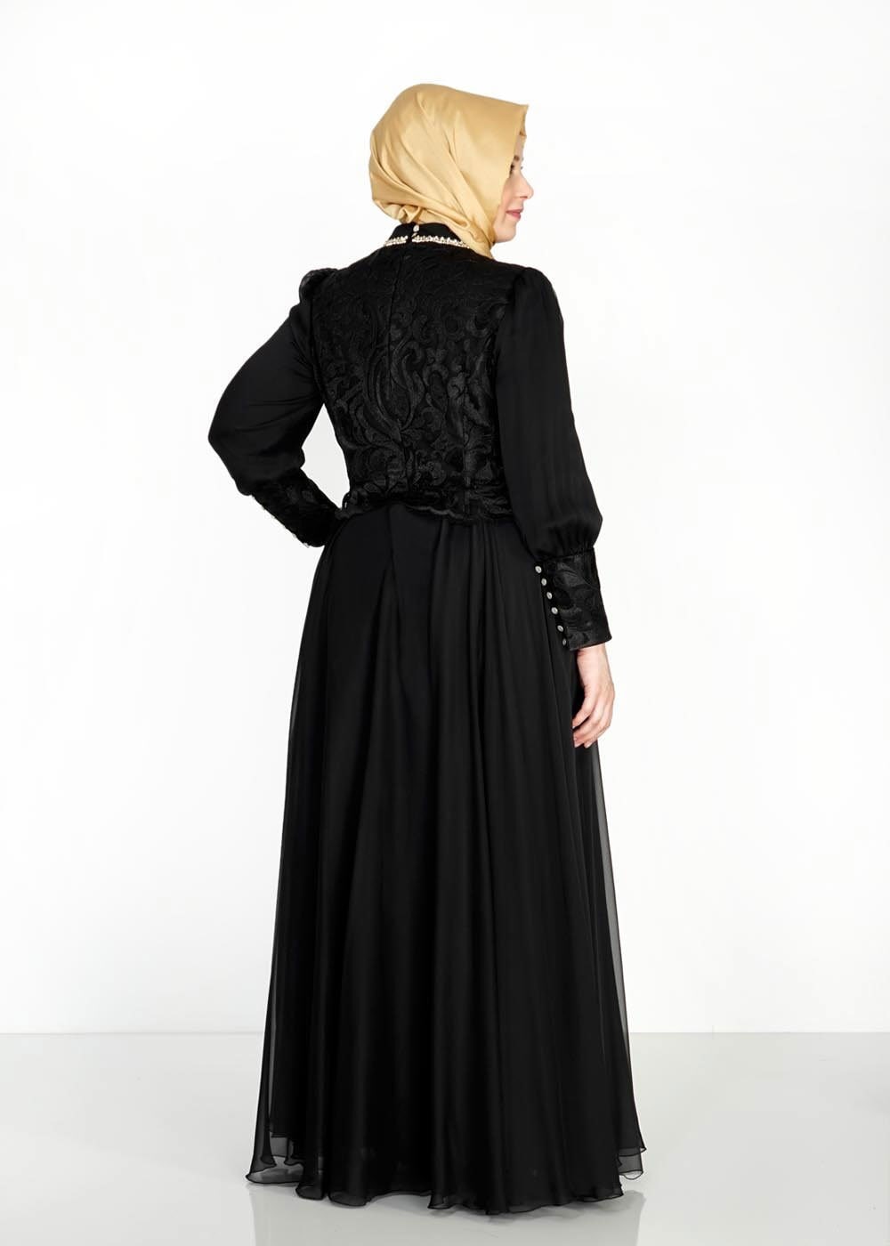Tesettür giyim SİYAH ŞİFON ABİYE ELBİSE 5037