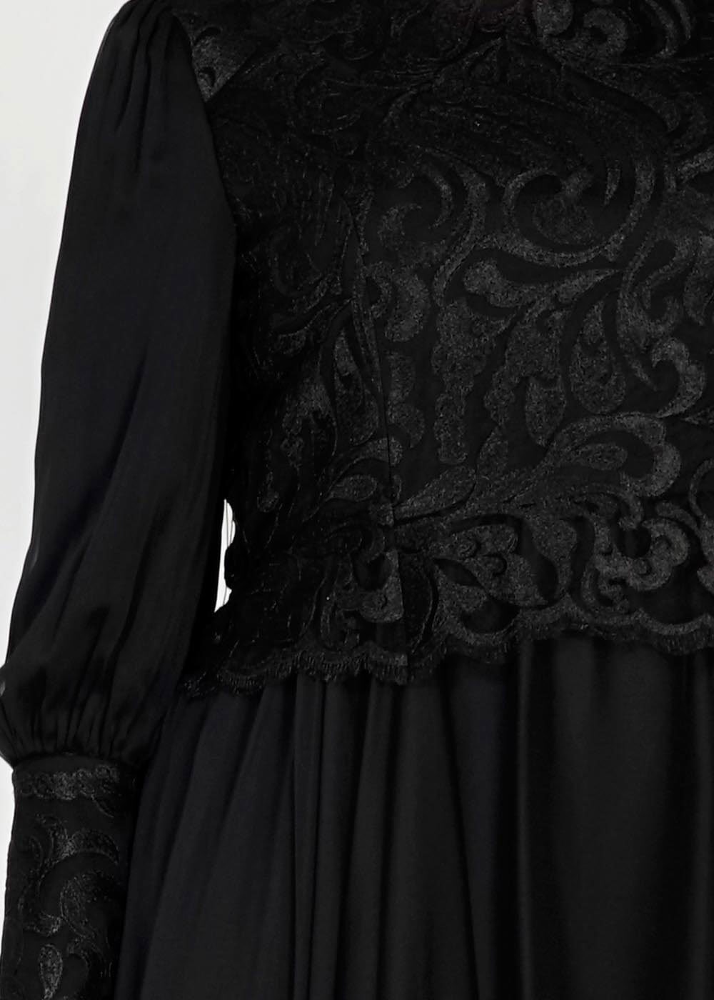 Tesettür giyim SİYAH ŞİFON ABİYE ELBİSE 5037