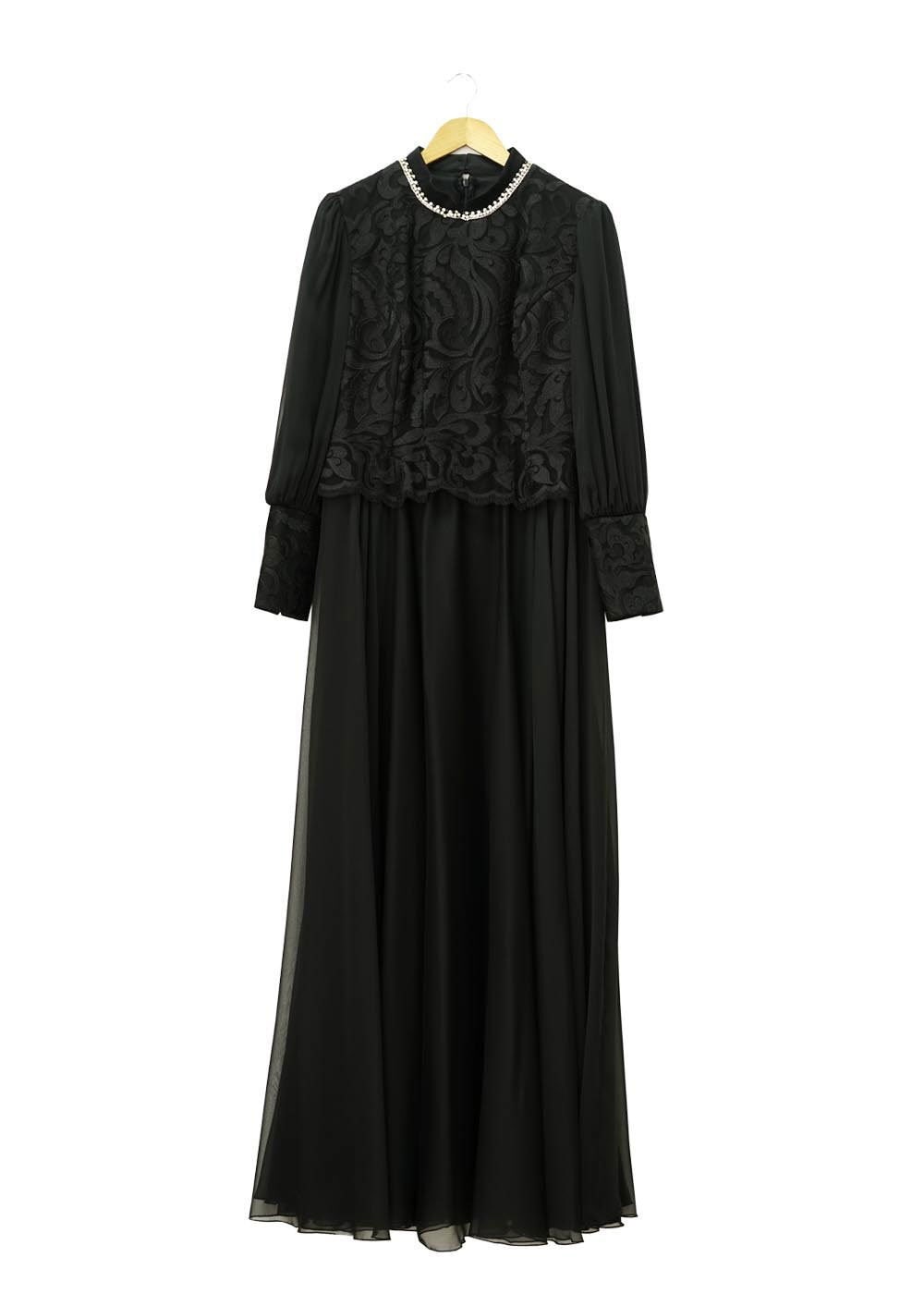 Tesettür giyim SİYAH ŞİFON ABİYE ELBİSE 5037