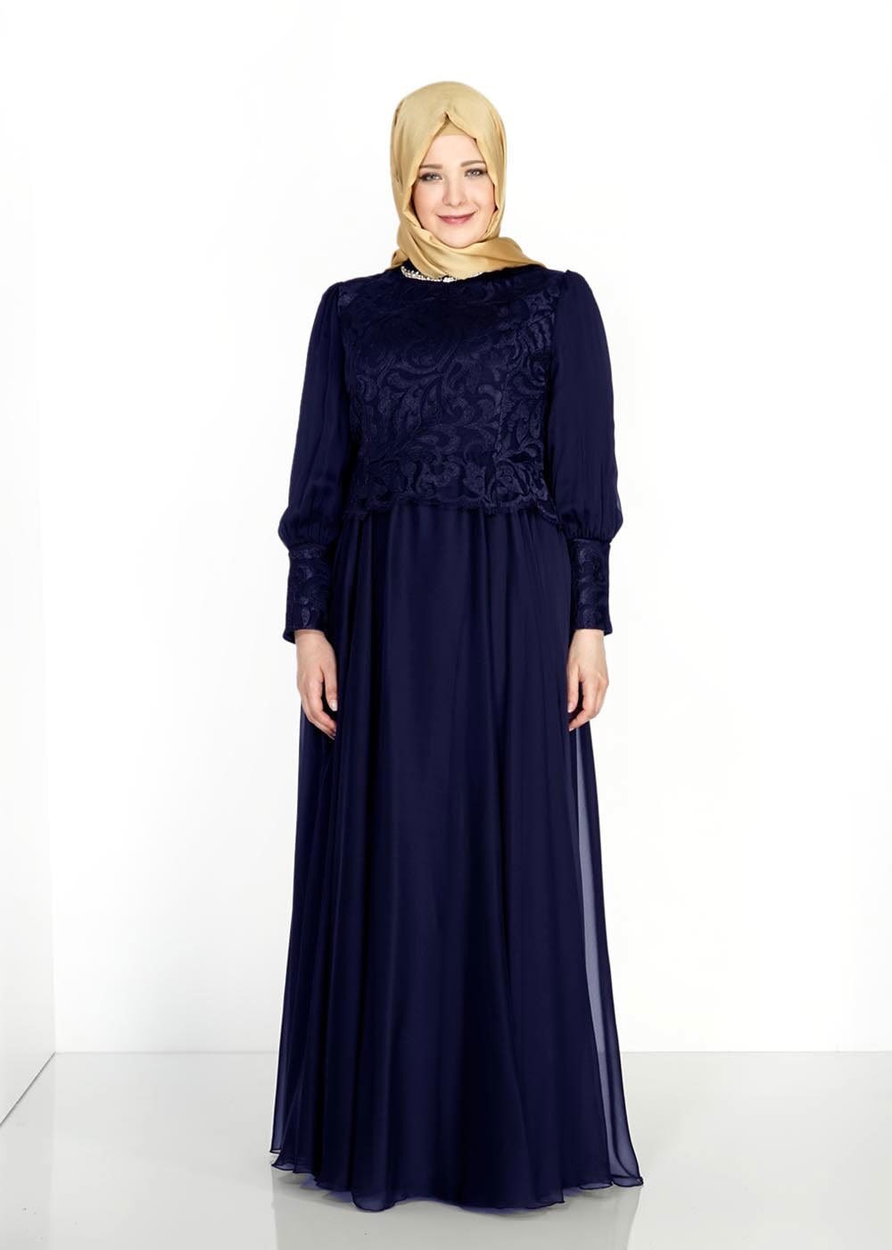 Tesettür giyim LACİVERT ŞİFON ABİYE ELBİSE 5037