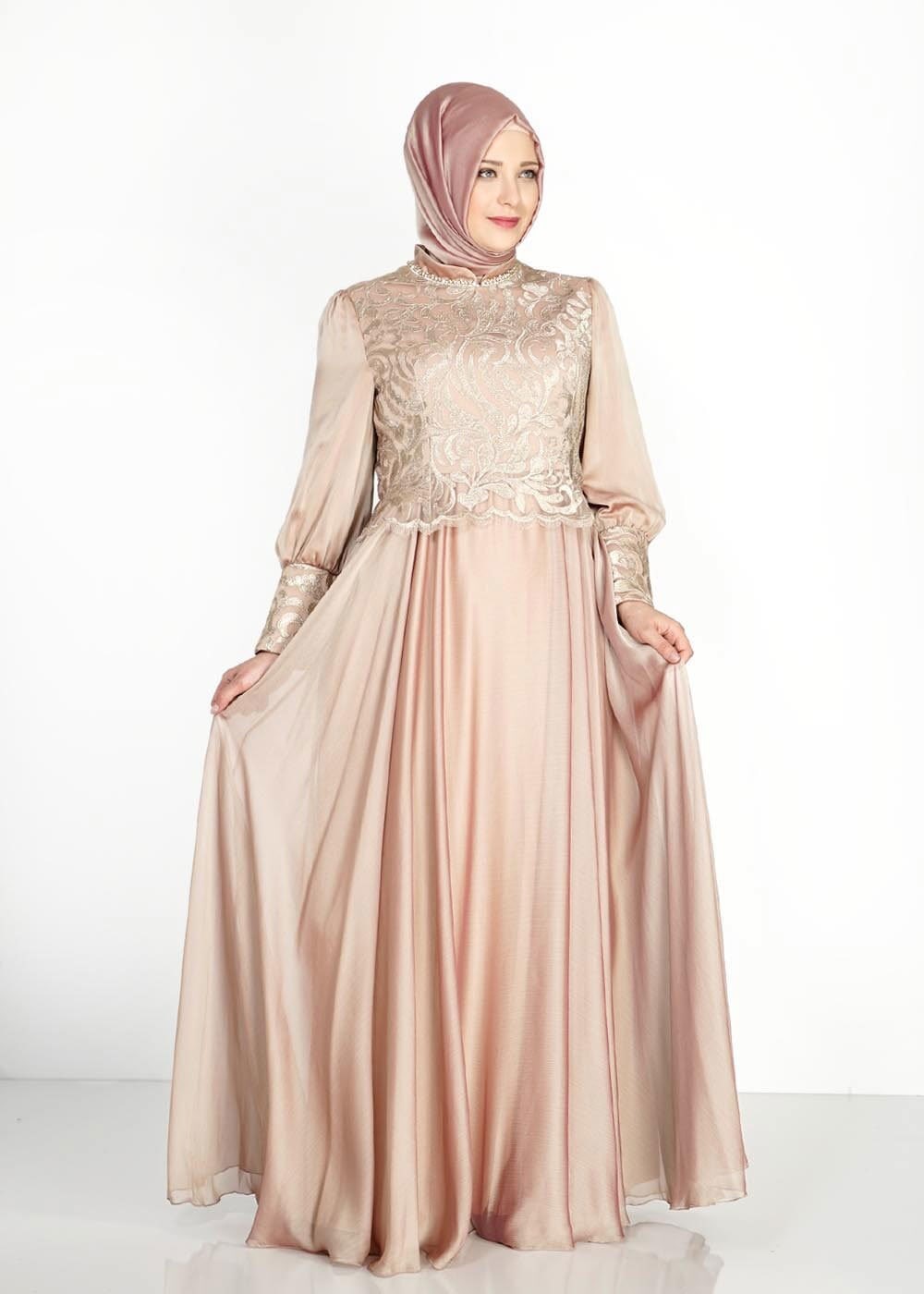 Tesettür giyim VİZON ŞİFON ABİYE ELBİSE 5037