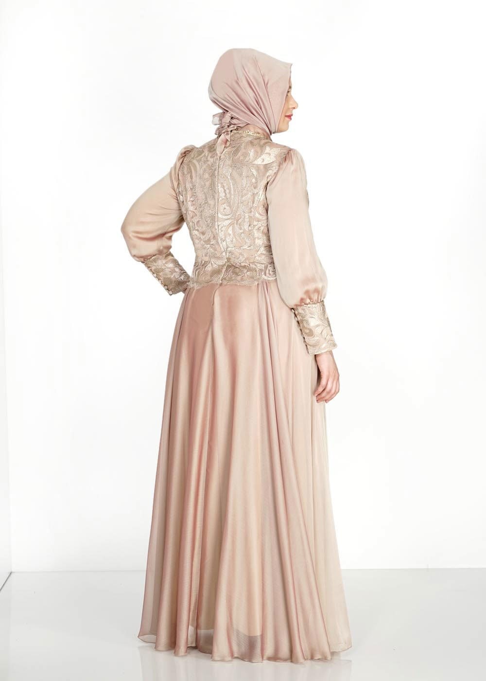 Tesettür giyim VİZON ŞİFON ABİYE ELBİSE 5037