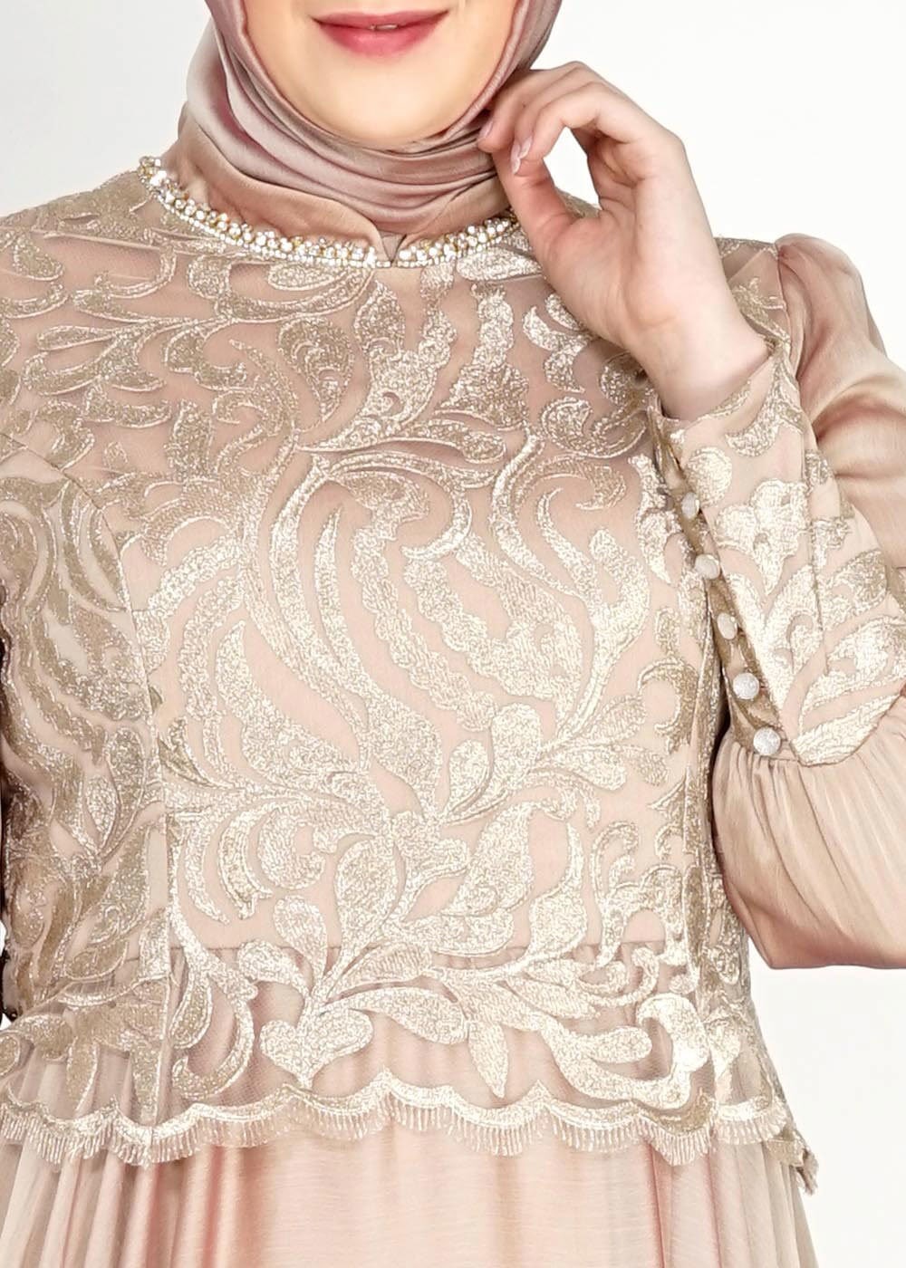 Tesettür giyim VİZON ŞİFON ABİYE ELBİSE 5037