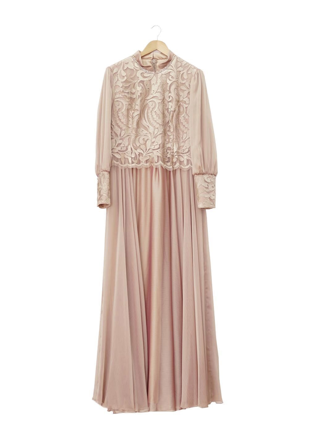 Tesettür giyim VİZON ŞİFON ABİYE ELBİSE 5037