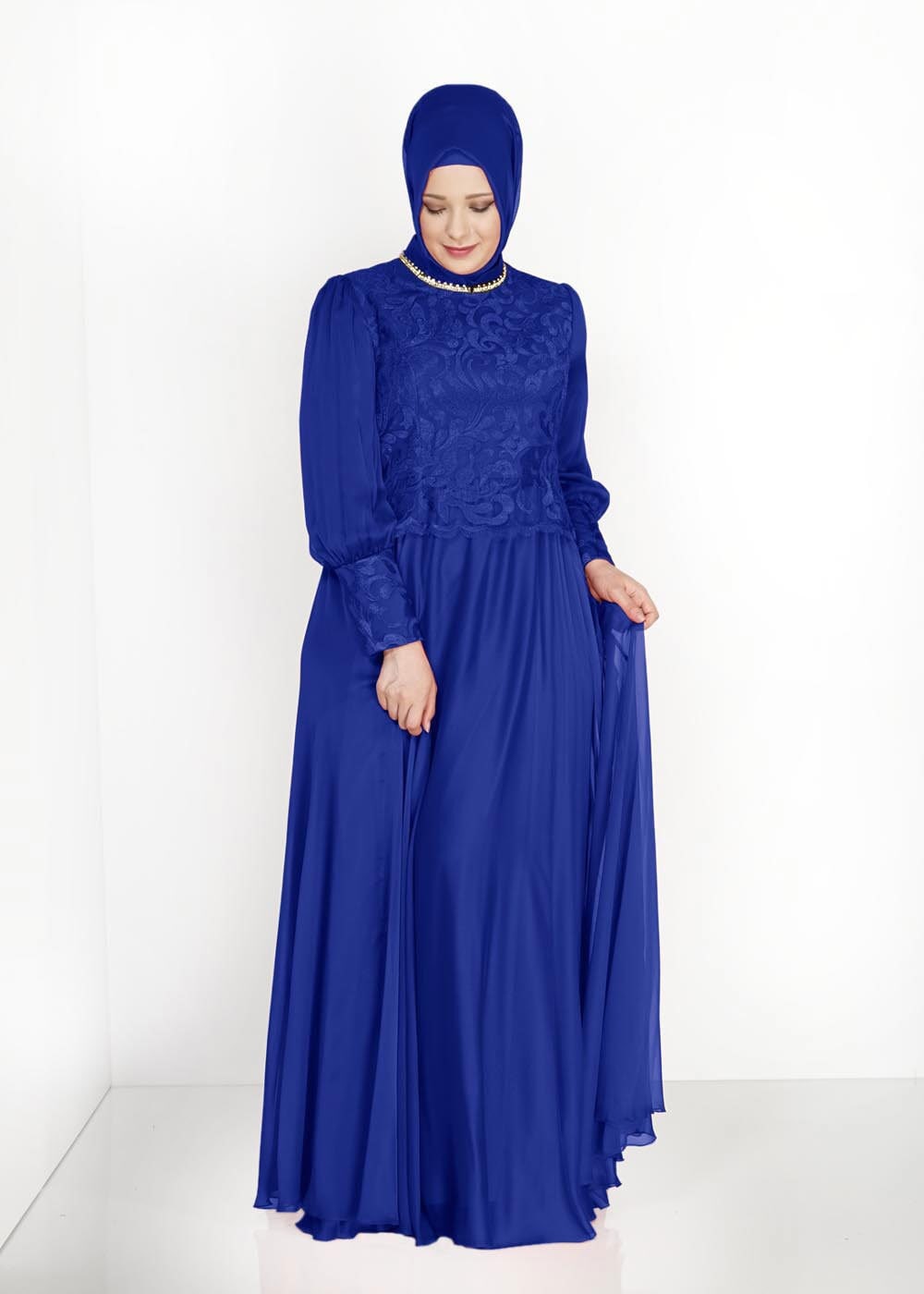Tesettür giyim LACİVERT ŞİFON ABİYE ELBİSE 5037