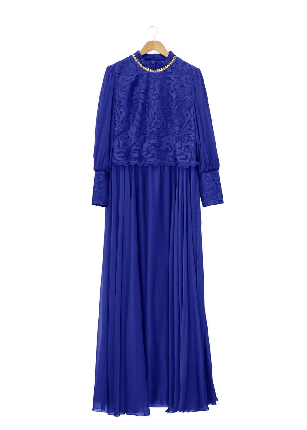 Tesettür giyim LACİVERT ŞİFON ABİYE ELBİSE 5037