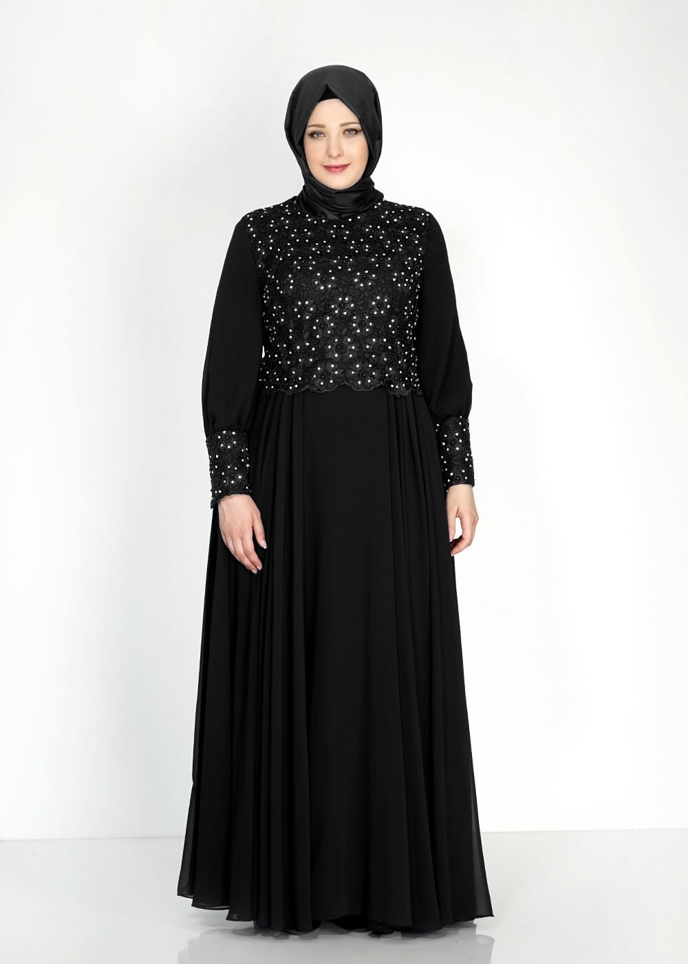 Tesettür giyim SİYAH 5049 New Multi Şifon Tesettür Abiye