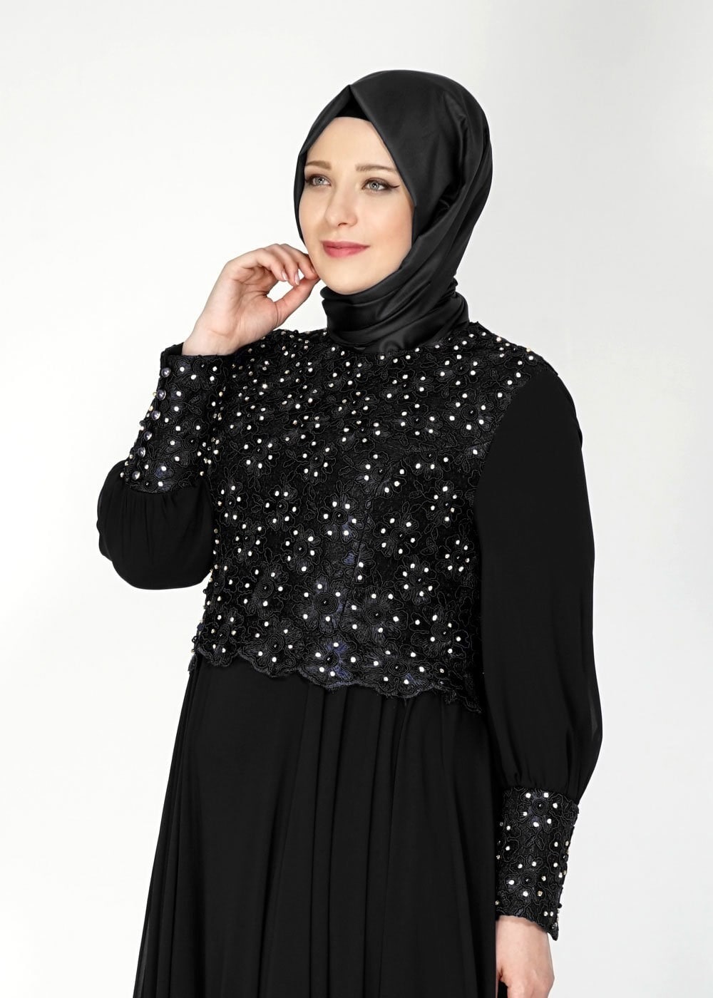 Tesettür giyim SİYAH 5049 New Multi Şifon Tesettür Abiye