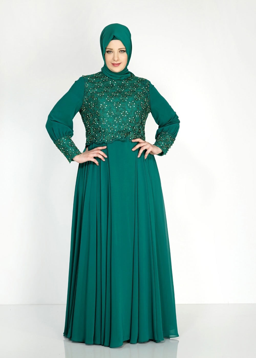 Tesettür giyim YEŞİL 5049 New Multi Şifon Tesettür Abiye