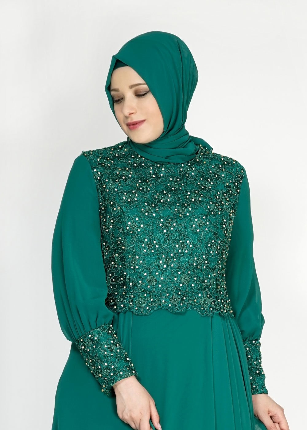 Tesettür giyim YEŞİL 5049 New Multi Şifon Tesettür Abiye