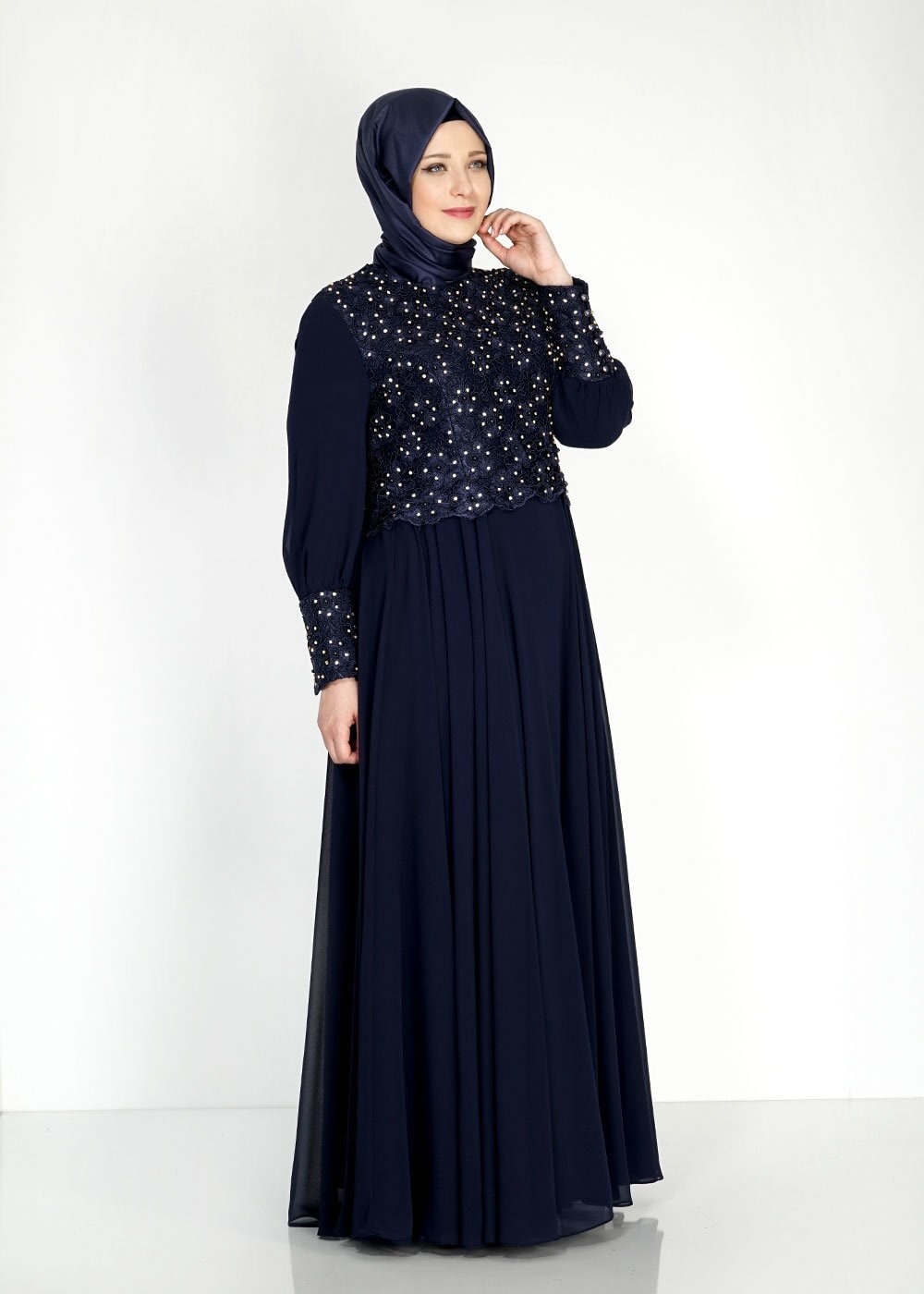 Tesettür giyim LACİVERT 5049 New Multi Şifon Tesettür Abiye