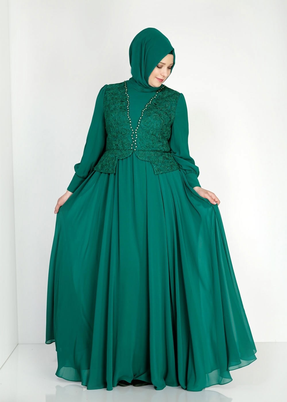 Tesettür giyim YEŞİL 5053 New Multi Şifon Tesettür Abiye