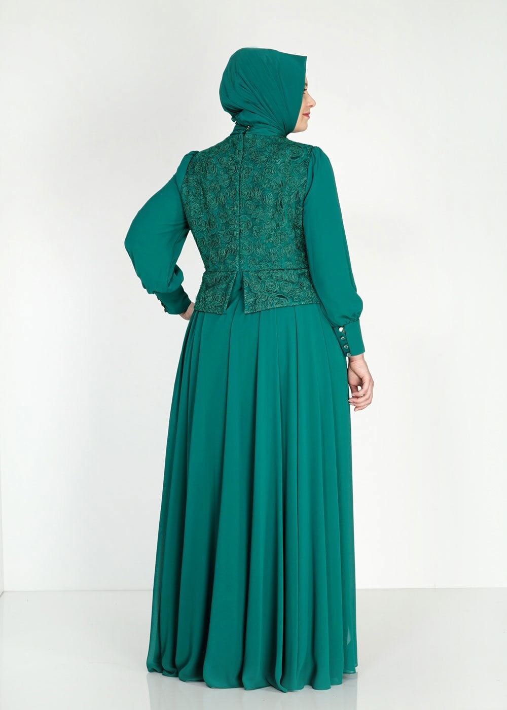 Tesettür giyim YEŞİL 5053 New Multi Şifon Tesettür Abiye