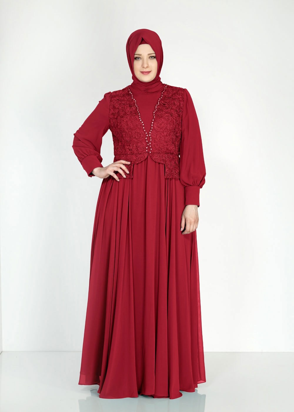 Tesettür giyim BORDO 5053 New Multi Şifon Tesettür Abiye