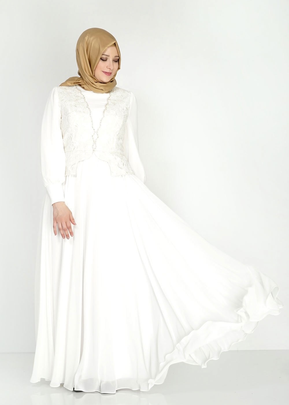 Tesettür giyim BEYAZ 5053 New Multi Şifon Tesettür Abiye