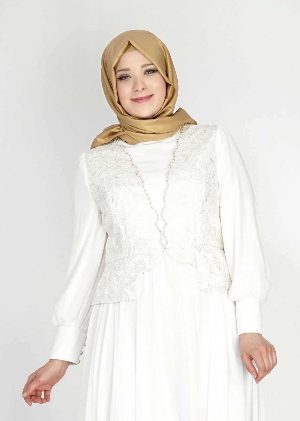 Tesettür giyim BEYAZ 5053 New Multi Şifon Tesettür Abiye