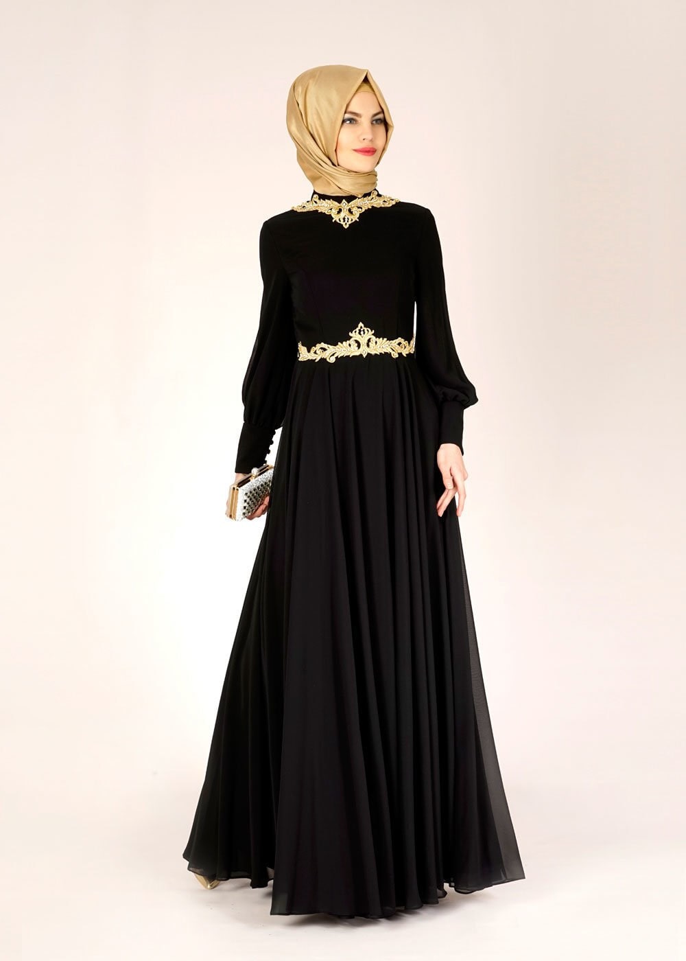 Tesettür giyim SİYAH 5055 New Multi Şifon Tesettür Abiye