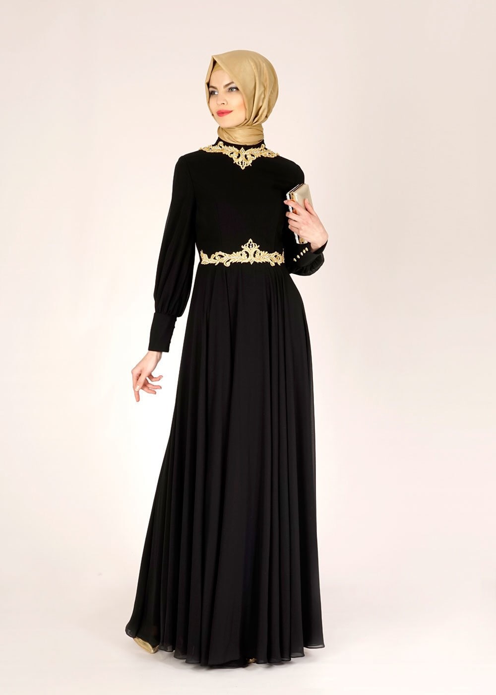 Tesettür giyim SİYAH 5055 New Multi Şifon Tesettür Abiye