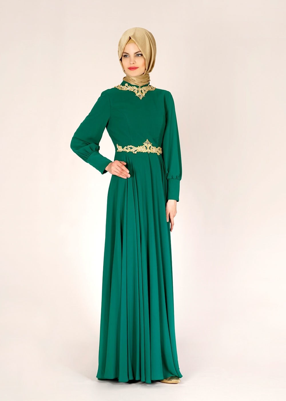 Tesettür giyim YEŞİL 5055 New Multi Şifon Tesettür Abiye