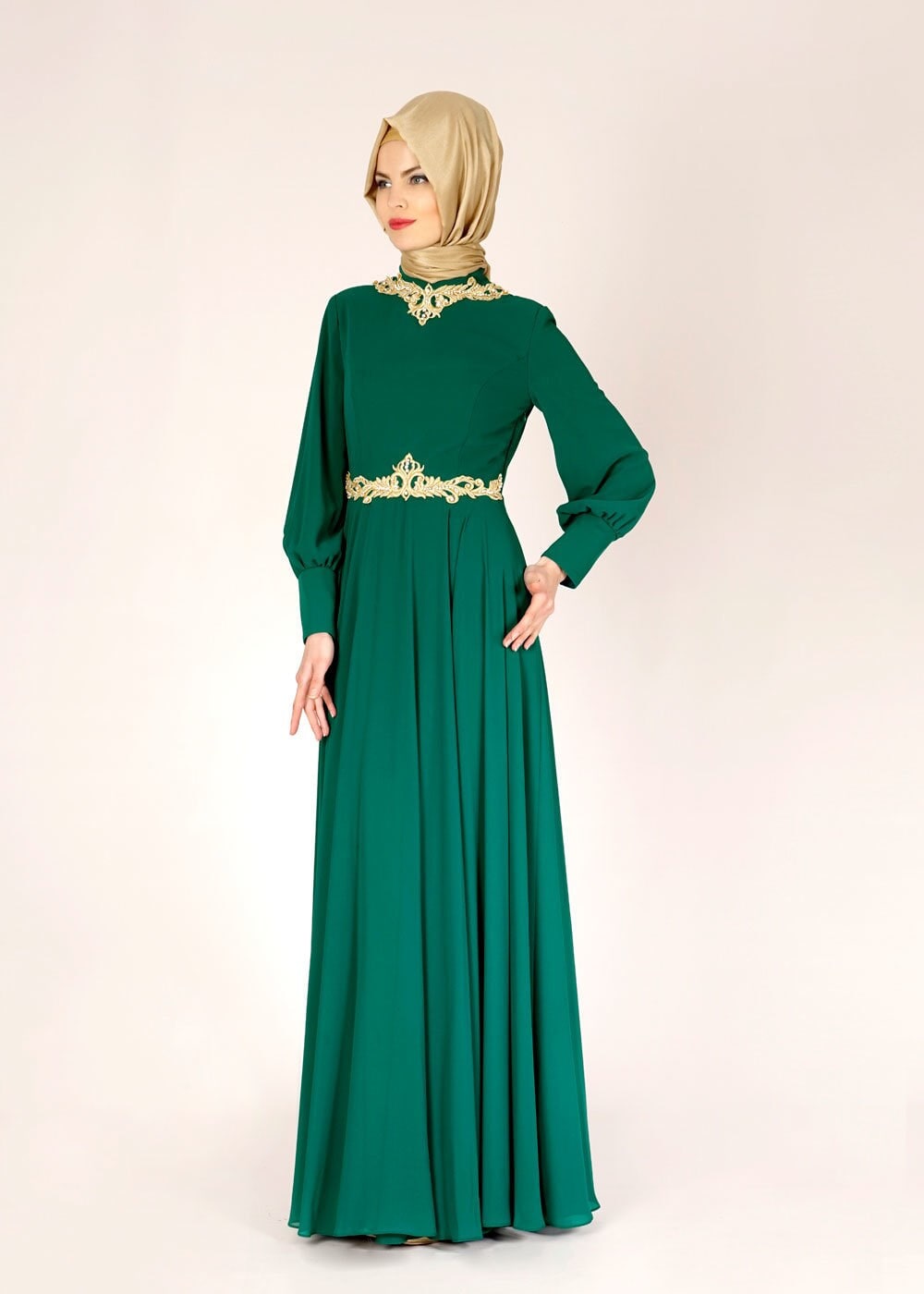 Tesettür giyim YEŞİL 5055 New Multi Şifon Tesettür Abiye